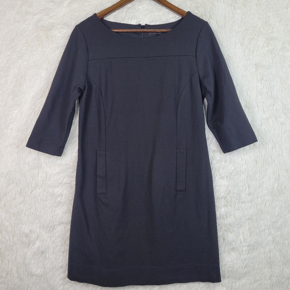 Harve Benard Black 3/4 Sleeve Pocket‎ Shift Dress Sz L Stretch Minimalist Casual